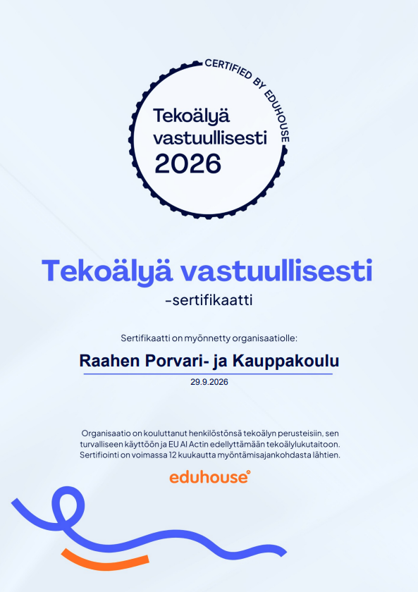 Todistus Tekoälyä vastuullisesti Sertifikaatti